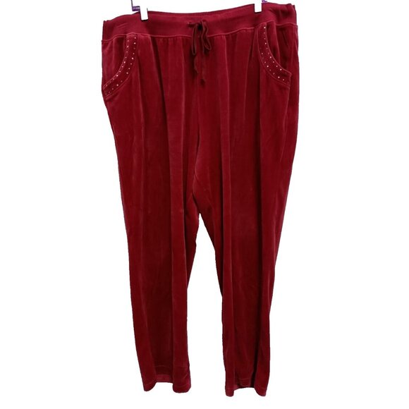 Vintage 90s Just My Size Womens Velvet Pants 22/24 Red Embellished Active - Picture 1 of 9